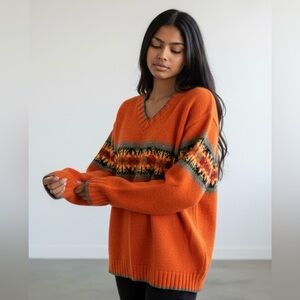 90s Vintagd Eddie Bauer Grunge Nirvana Fair Isle Burnt Orange Wool Petite Small
